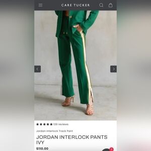 Care Tucker Ivy Green Boot-Cut Track Pants with Cream & Gold Side Stripes